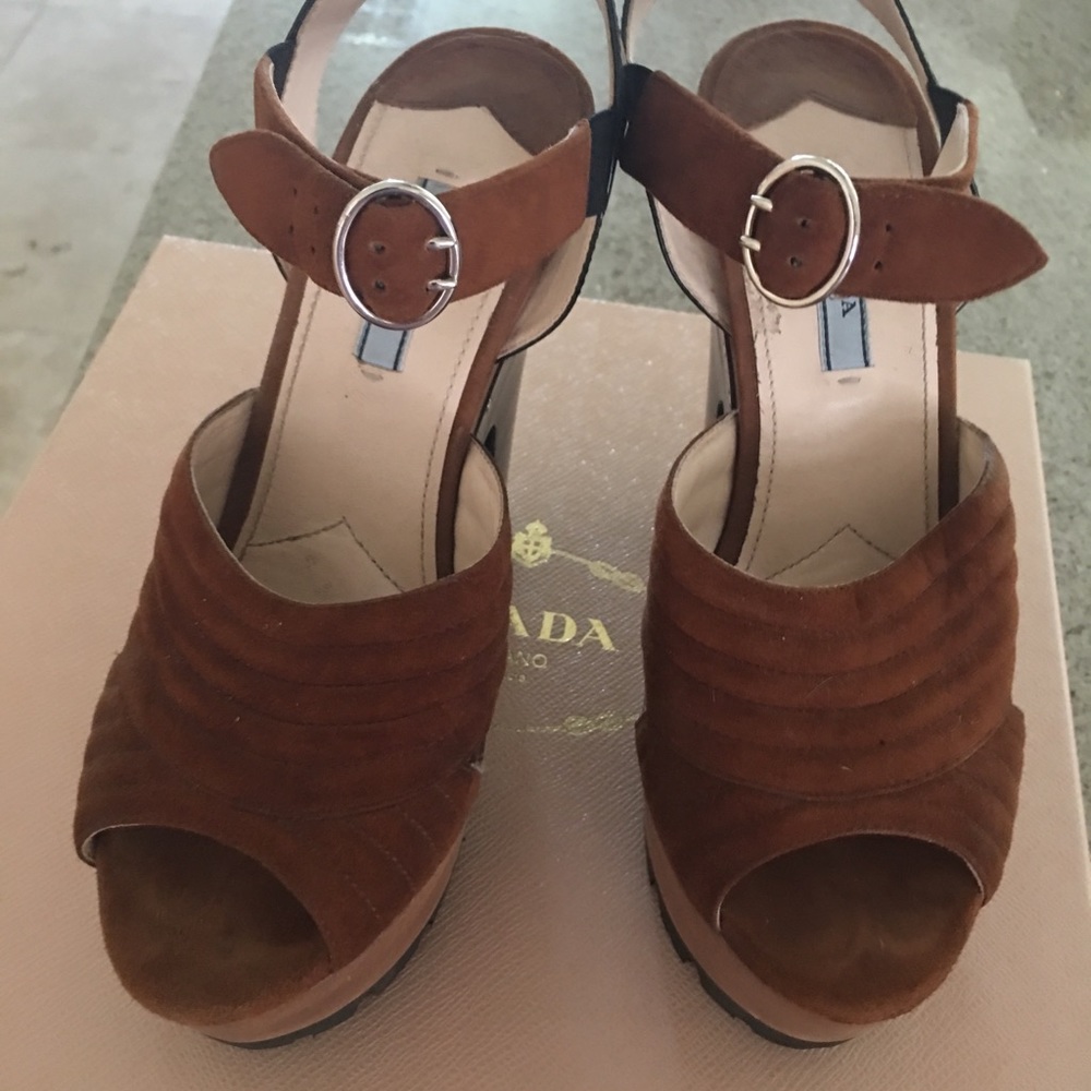 Prada brown & black suede platform heels size 38